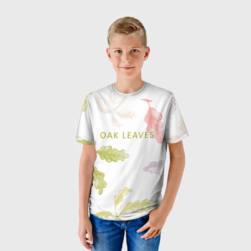 Детская футболка 3D с принтом Oak leaves, фото на моделе #1
