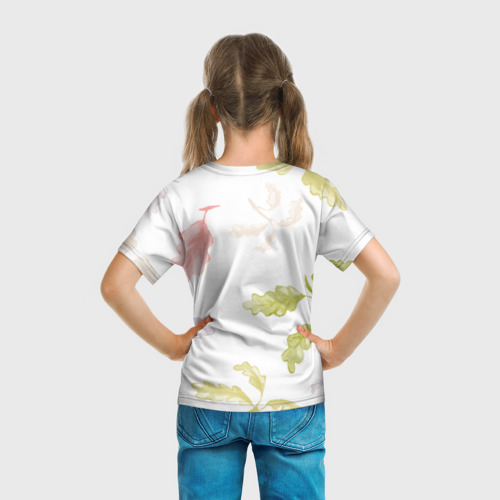 Детская футболка 3D с принтом Oak leaves, вид сзади #2