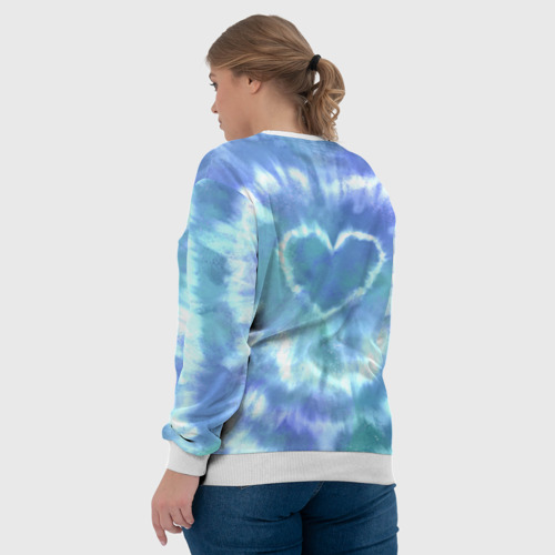 Женский свитшот 3D с принтом Сердце - тай-дай - голубой, вид сзади #2