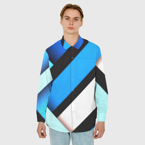 Мужская рубашка oversize 3D с принтом Спортивная геометрия из полос, фото на моделе #1