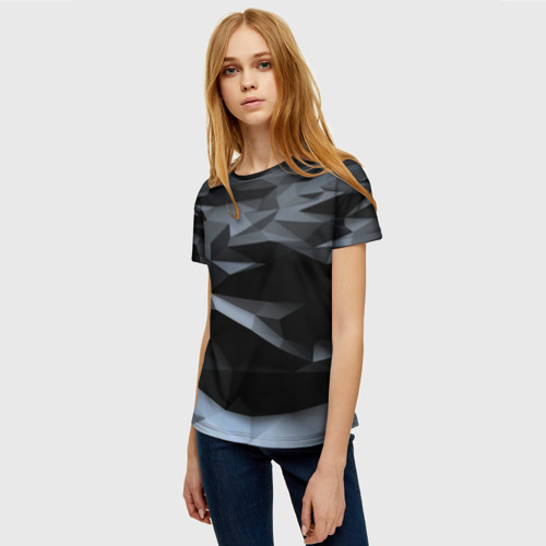 Женская футболка 3D с принтом Хромированные осколки броня, фото на моделе #1