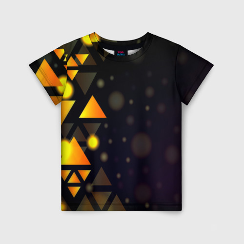 Детская футболка 3D с принтом Светящиеся треугольники боко, вид спереди #2
