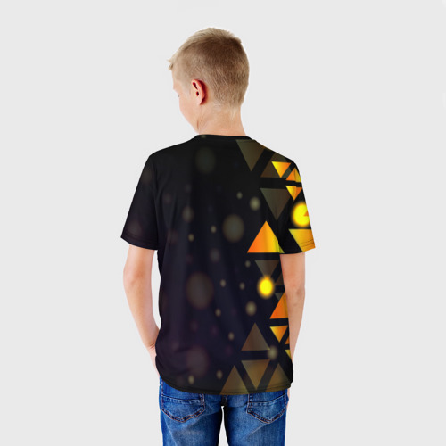 Детская футболка 3D с принтом Светящиеся треугольники боко, вид сзади #2