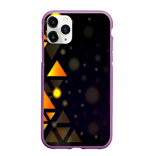 Чехол для iPhone 11 Pro Max матовый с принтом Светящиеся треугольники боко, вид спереди #2