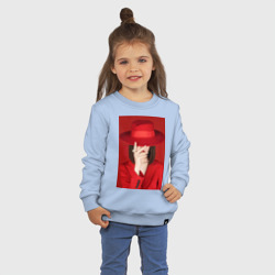 Детский свитшот хлопок Девушка в шляпе на красном фоне - фото 2
