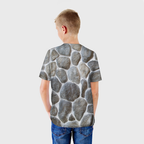 Детская футболка 3D с принтом Стенка из камня, вид сзади #2