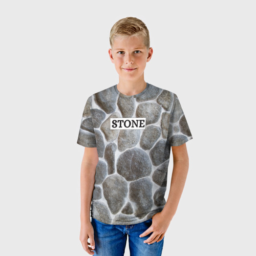 Детская футболка 3D с принтом Стенка из камня, фото на моделе #1