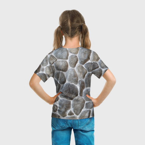 Детская футболка 3D с принтом Стенка из камня, вид сзади #2