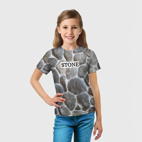 Детская футболка 3D с принтом Стенка из камня, вид сбоку #3