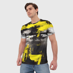 Мужская футболка 3D Черно-желтая абстракция, нейросеть - фото 2