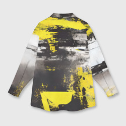 Рубашка с принтом Черно-желтая абстракция, нейросеть для любого человека, вид сзади №1. Цвет основы: белый