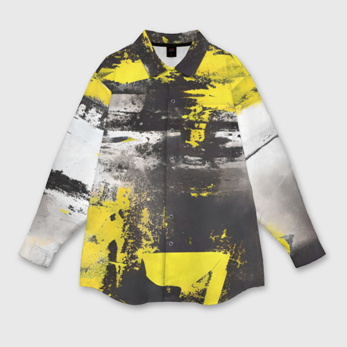 Мужская рубашка оверсайз с принтом Черно-желтая абстракция, нейросеть, вид спереди №1