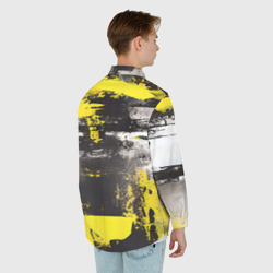 Рубашка с принтом Черно-желтая абстракция, нейросеть для любого человека, вид сзади №2. Цвет основы: белый
