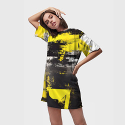 Платье-футболка 3D Черно-желтая абстракция, нейросеть - фото 2