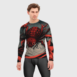 Рашгард с принтом Красный паук для мужчины, вид на модели спереди №2. Цвет основы: белый