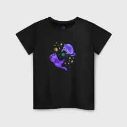 Детская футболка хлопок Космические коты, играющие планетами