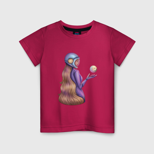 Детская футболка хлопок с принтом Девушка в космосе, вид спереди #2