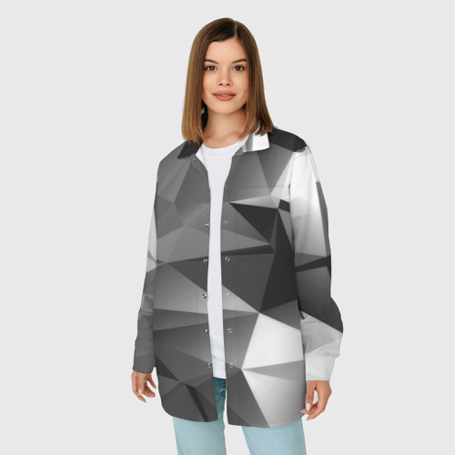 Женская рубашка oversize 3D с принтом Geometry grey ship, фото на моделе #1
