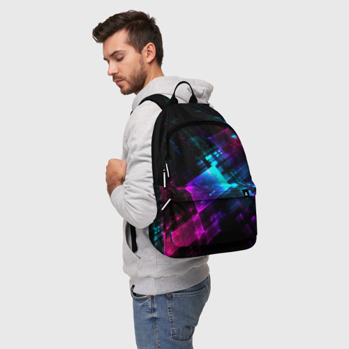 Рюкзак 3D с принтом Неоновый киберпанк, фото на моделе #1