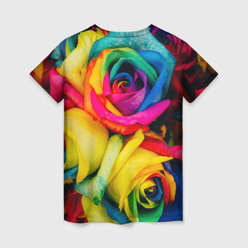 Женская футболка 3D с принтом Абстрактный разноцветный цветочный паттерн, вид сзади #1