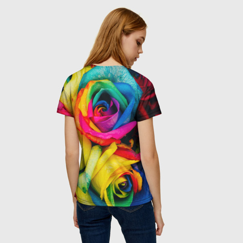 Женская футболка 3D с принтом Абстрактный разноцветный цветочный паттерн, вид сзади #2