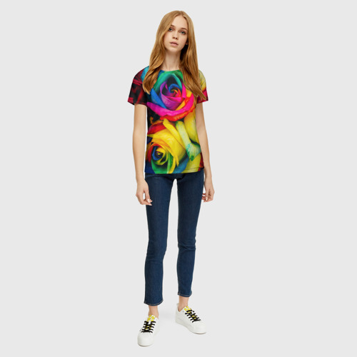 Женская футболка 3D с принтом Абстрактный разноцветный цветочный паттерн, вид сбоку #3