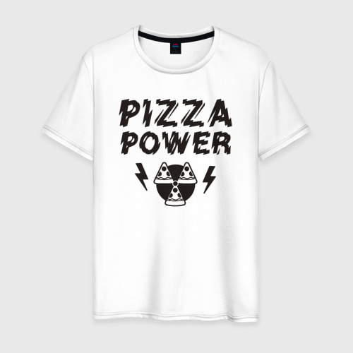 Мужская футболка из хлопка с принтом Pizza power, вид спереди №1