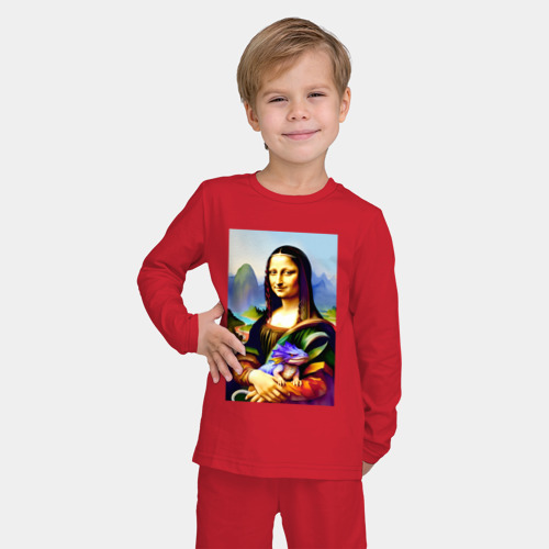 Детская пижама с лонгсливом хлопок Mona Lisa with baby dragon, цвет красный - фото 3