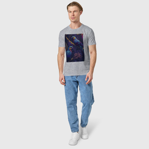 Мужская футболка хлопок с принтом Разноцветные попугаи, вид сбоку #3