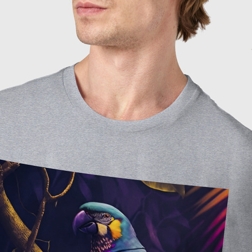Мужская футболка хлопок с принтом Разноцветные попугаи, фото #4