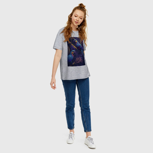 Женская футболка хлопок Oversize с принтом Разноцветные попугаи, вид сбоку #3