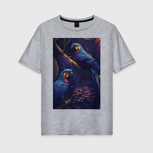 Женская футболка хлопок Oversize с принтом Разноцветные попугаи, вид спереди #2