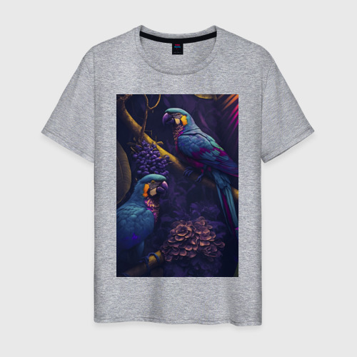 Мужская футболка хлопок с принтом Разноцветные попугаи, вид спереди #2
