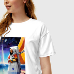 Женская футболка хлопок Oversize Space Gioconda - neural network - Cyberpunk - фото 2