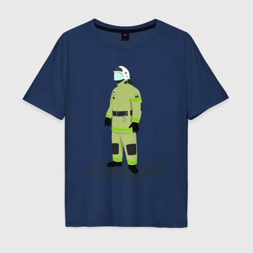 Мужская футболка из хлопка оверсайз с принтом Пожарный МЧС России, вид спереди №1