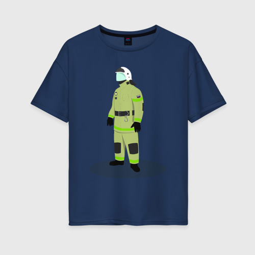 Женская футболка хлопок Oversize Пожарный МЧС России, цвет темно-синий