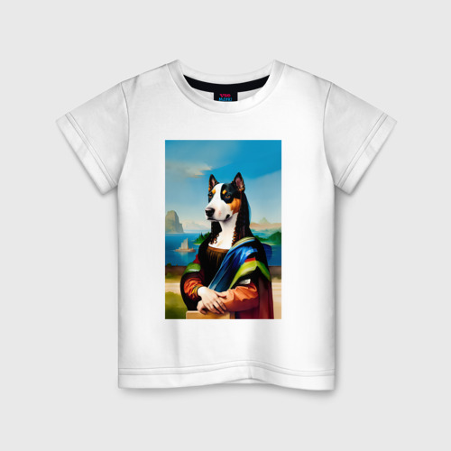 Детская футболка из хлопка с принтом A dog named Gioconda - humorous art, вид спереди №1
