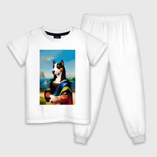 Детская пижама из хлопка с принтом A dog named Gioconda - humorous art, вид спереди №1