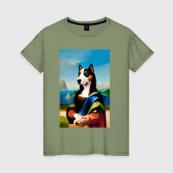 A dog named Gioconda - humorous art – Женская футболка хлопок с принтом купить со скидкой в -20%