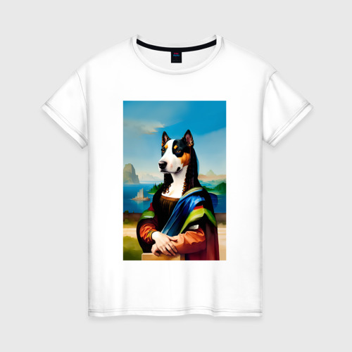 Женская футболка из хлопка с принтом A dog named Gioconda - humorous art, вид спереди №1