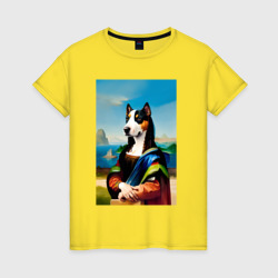 A dog named Gioconda - humorous art – Женская футболка хлопок с принтом купить со скидкой в -20%
