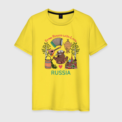 Мужская футболка хлопок From Russia with love inscription, цвет желтый