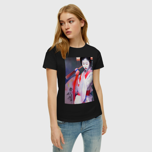 Женская футболка хлопок с принтом Гейша юная, фото на моделе #1