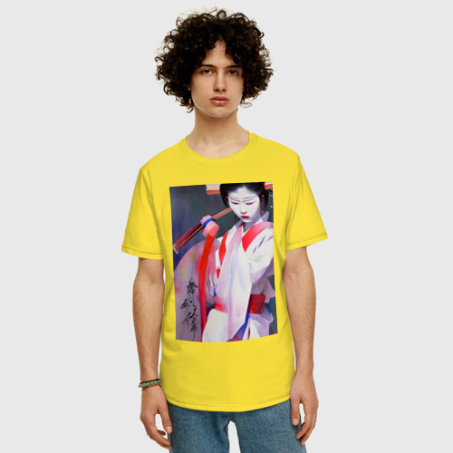 Мужская футболка хлопок Oversize с принтом Гейша юная, фото на моделе #1