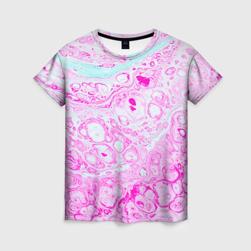 Женская футболка 3D с принтом Розовые краски в воде, вид спереди #2