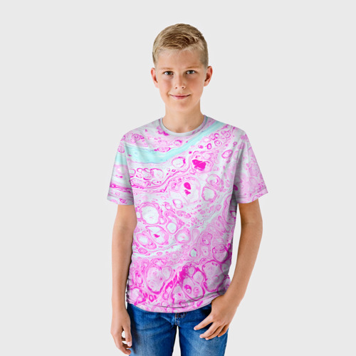 Детская футболка 3D с принтом Розовые краски в воде, фото на моделе #1