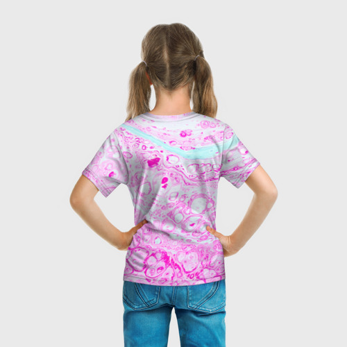 Детская футболка 3D с принтом Розовые краски в воде, вид сзади #2