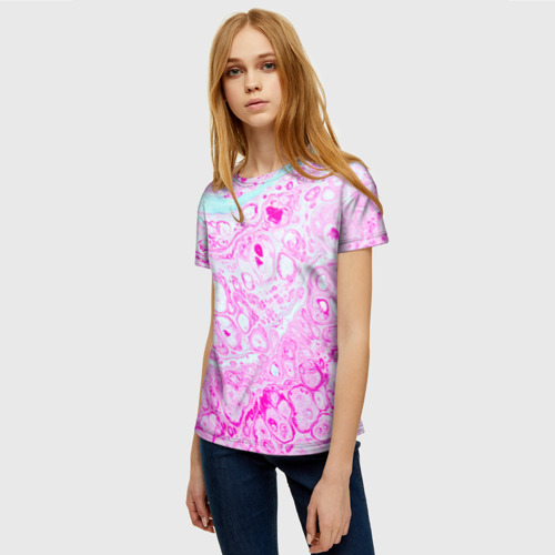 Женская футболка 3D с принтом Розовые краски в воде, фото на моделе #1