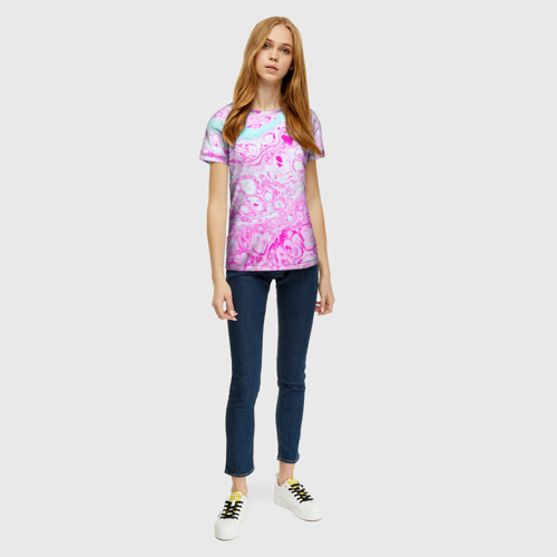 Женская футболка 3D с принтом Розовые краски в воде, вид сбоку #3