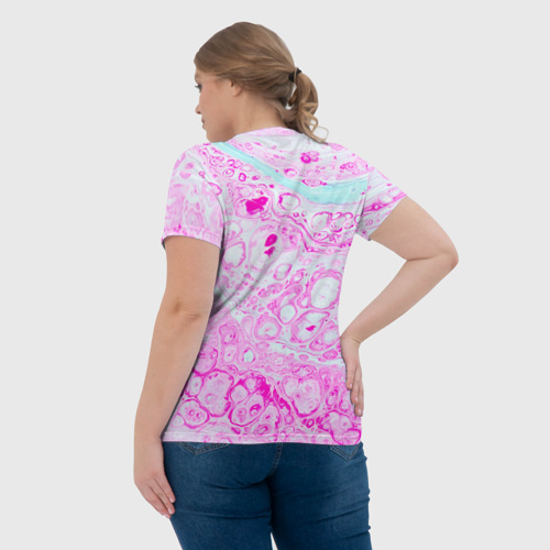 Женская футболка 3D с принтом Розовые краски в воде, вид сзади #2